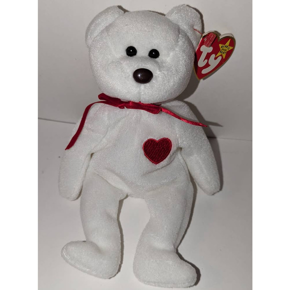 Vintage Ty Beanie Babies Valentino the Bear Style 4058 New Mint PVC Pellets - Picture 1 of 6